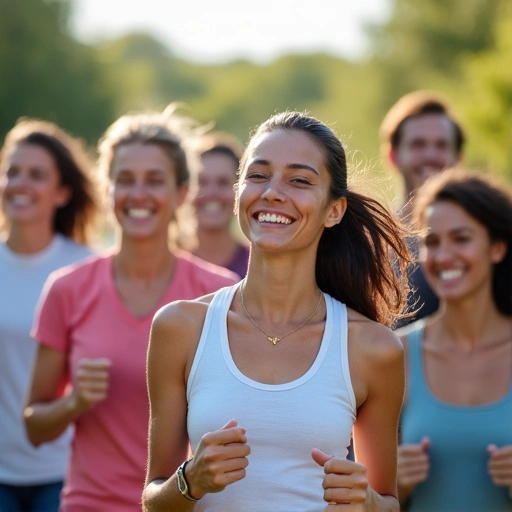 Grupo diverso de personas sonriendo y mostrando vitalidad, simbolizando el bienestar y el éxito alcanzado a través de una vida saludable.